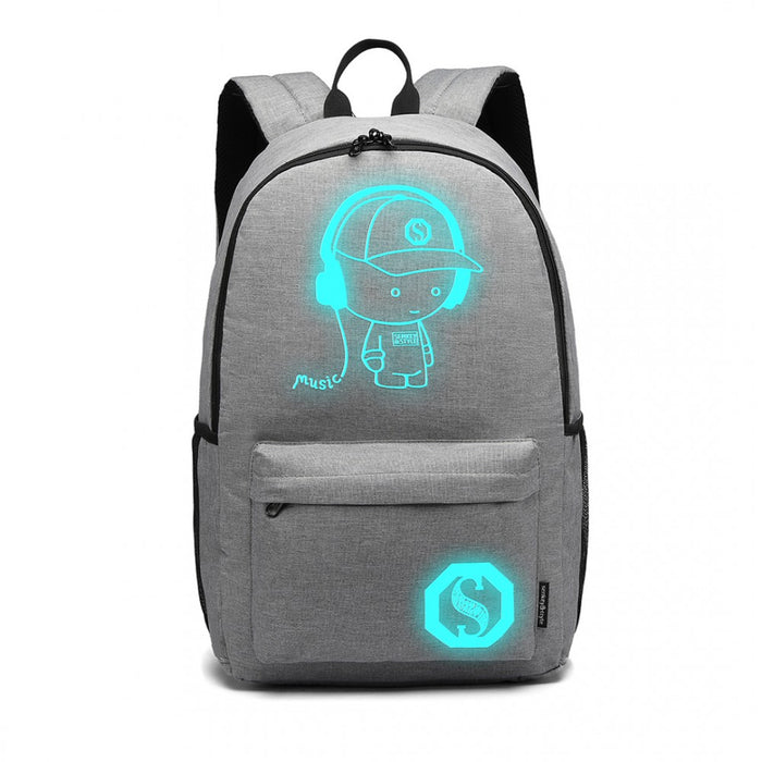 E6878 - KONO GLOW IN THE DARK WATERPROOF BACKPACK GREY