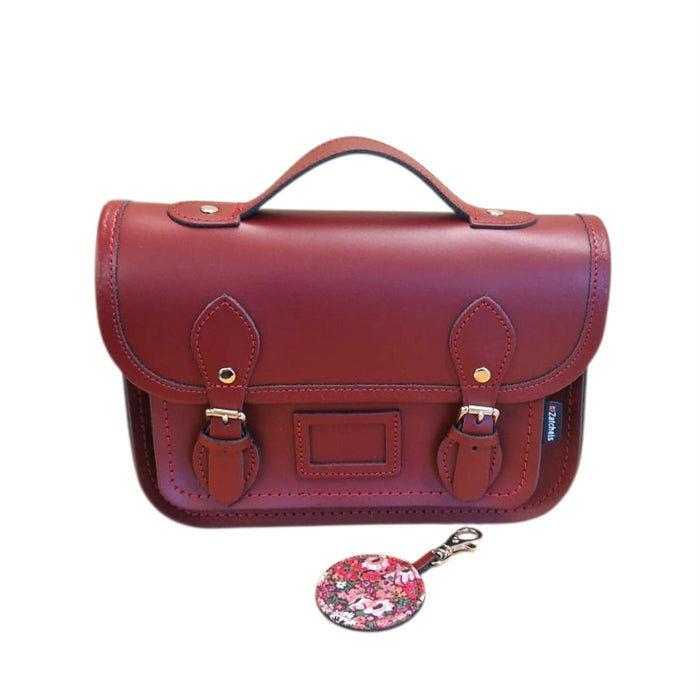 Floral Lined Leather Midi Satchel - Oxblood