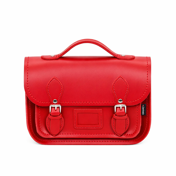 Leather Midi Satchel - Pillar Box Red